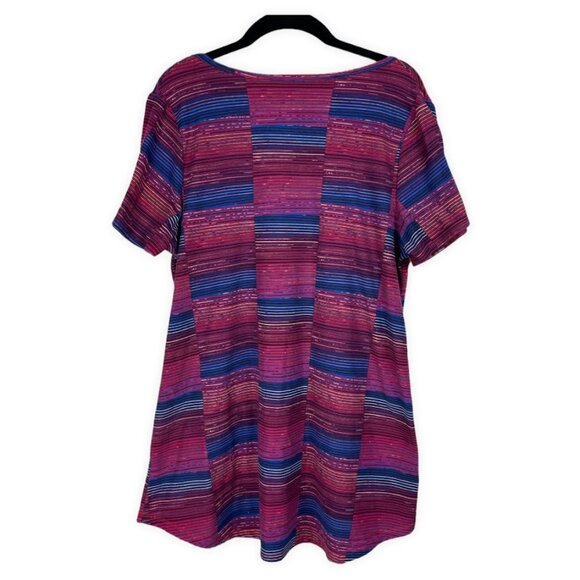 Lularoe Classic T Womens Shirt Stripe Block Abstract High Low Red Blue S - Picture 2 of 8